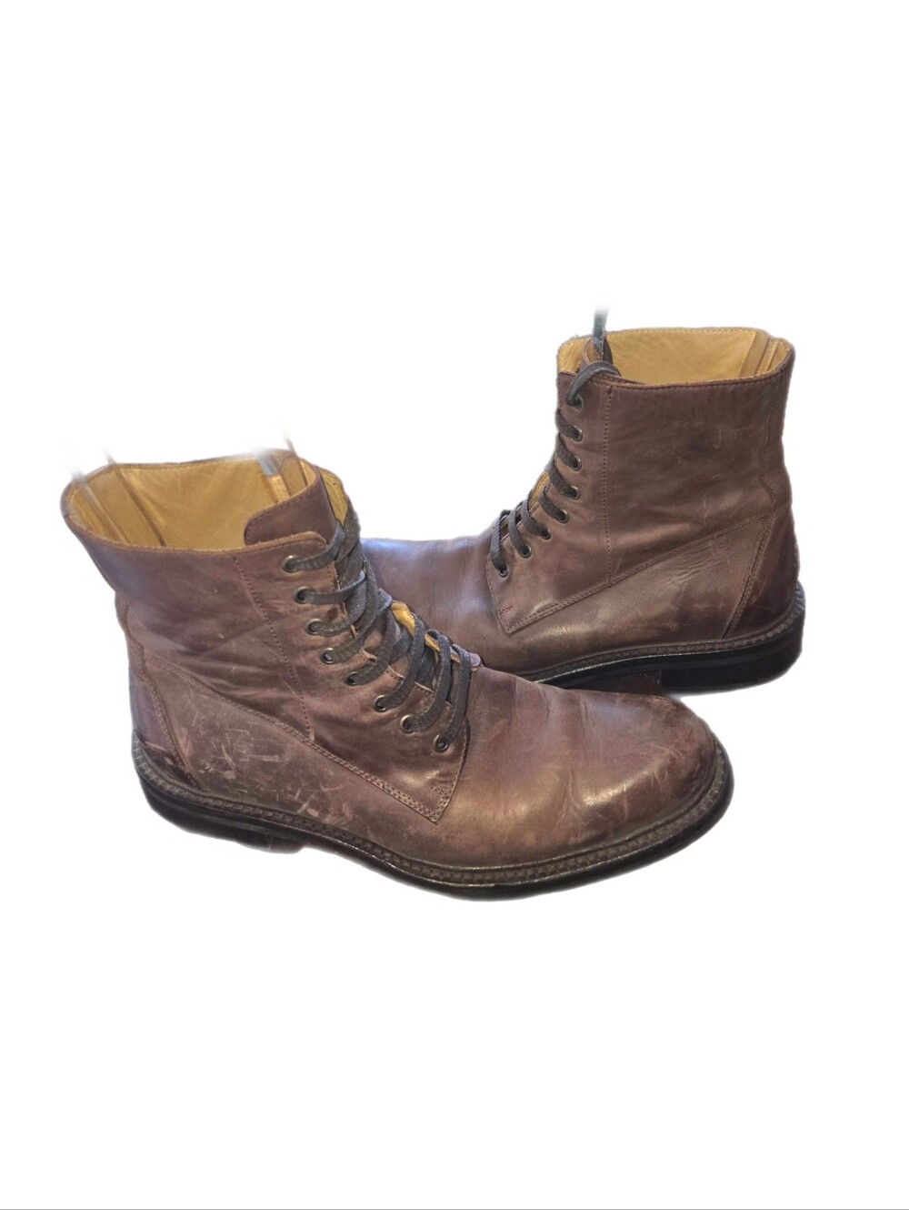 Buttero Men's Brown Leather Distressed Lace-Up High-Top Boots Size 43 1/2 - Picture 7 of 7